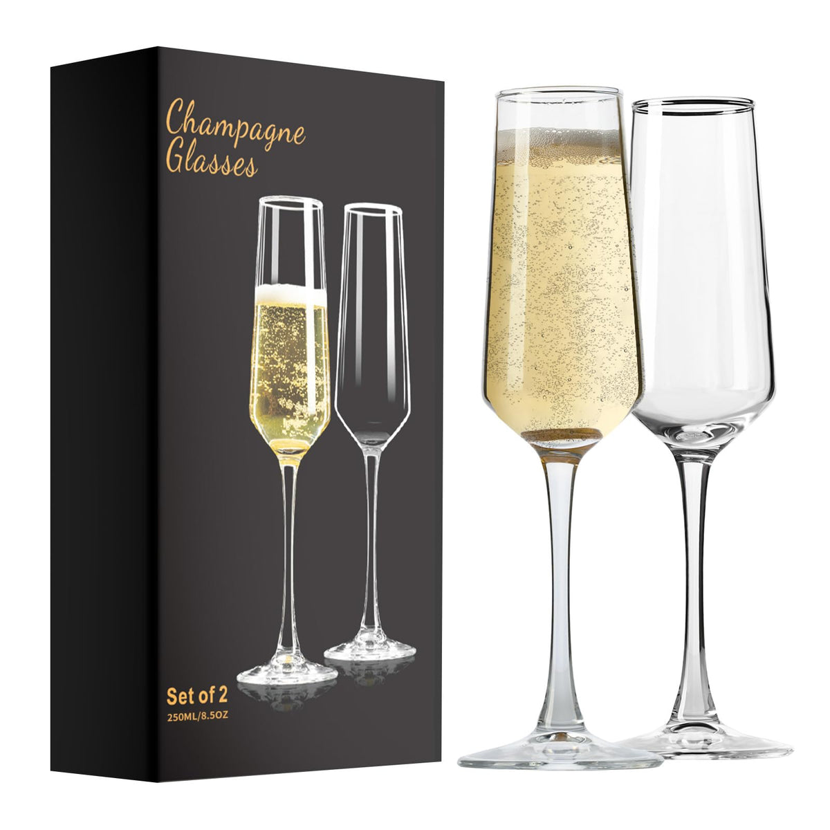 PARACITY champagne flutes set of 2 with 8.5oz capacity for refined toasts.