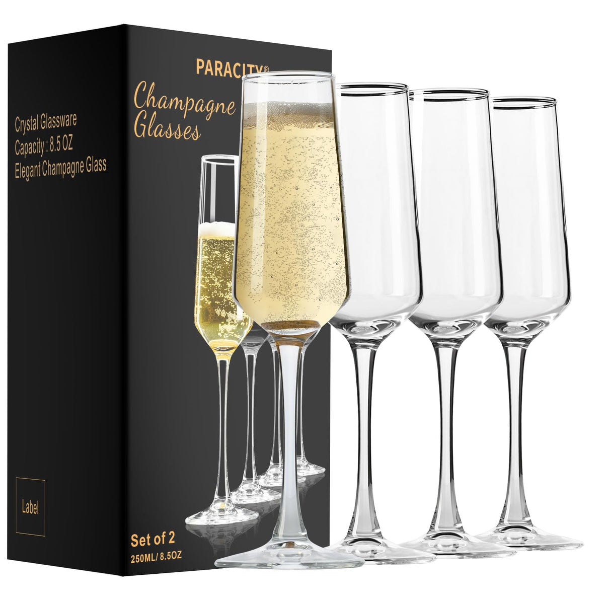PARACITY champagne flutes set of four with elegant design for celebrations.