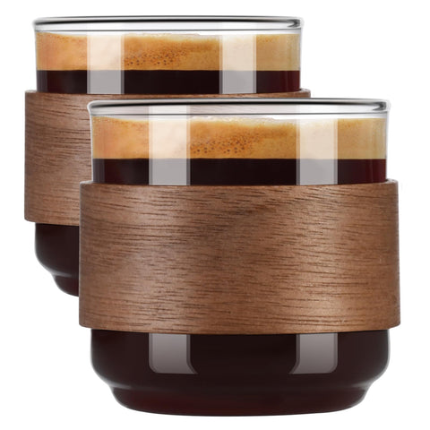 PARACITY espresso cups with wooden ring, 2-piece set, stylish table presence and heat-safe handling.