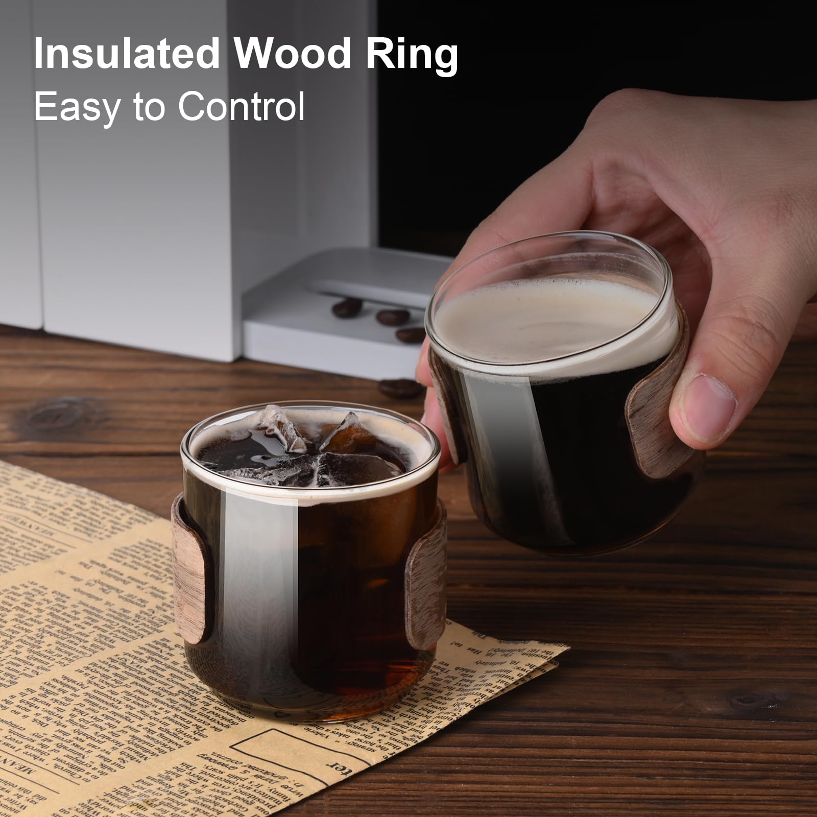 PARACITY borosilicate espresso shot glasses close-up highlights heat resistance.