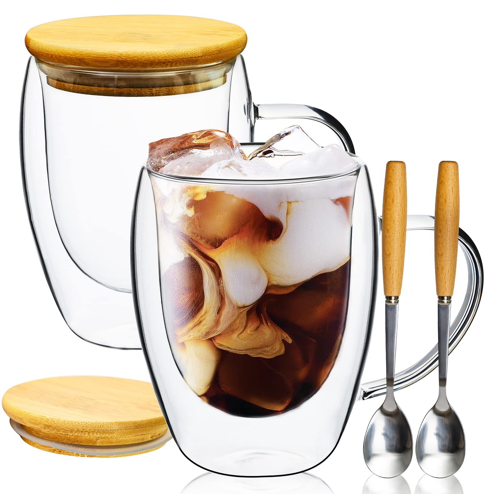 PARACITY glass coffee mug set with bamboo lid for spill-free use and heat retention.