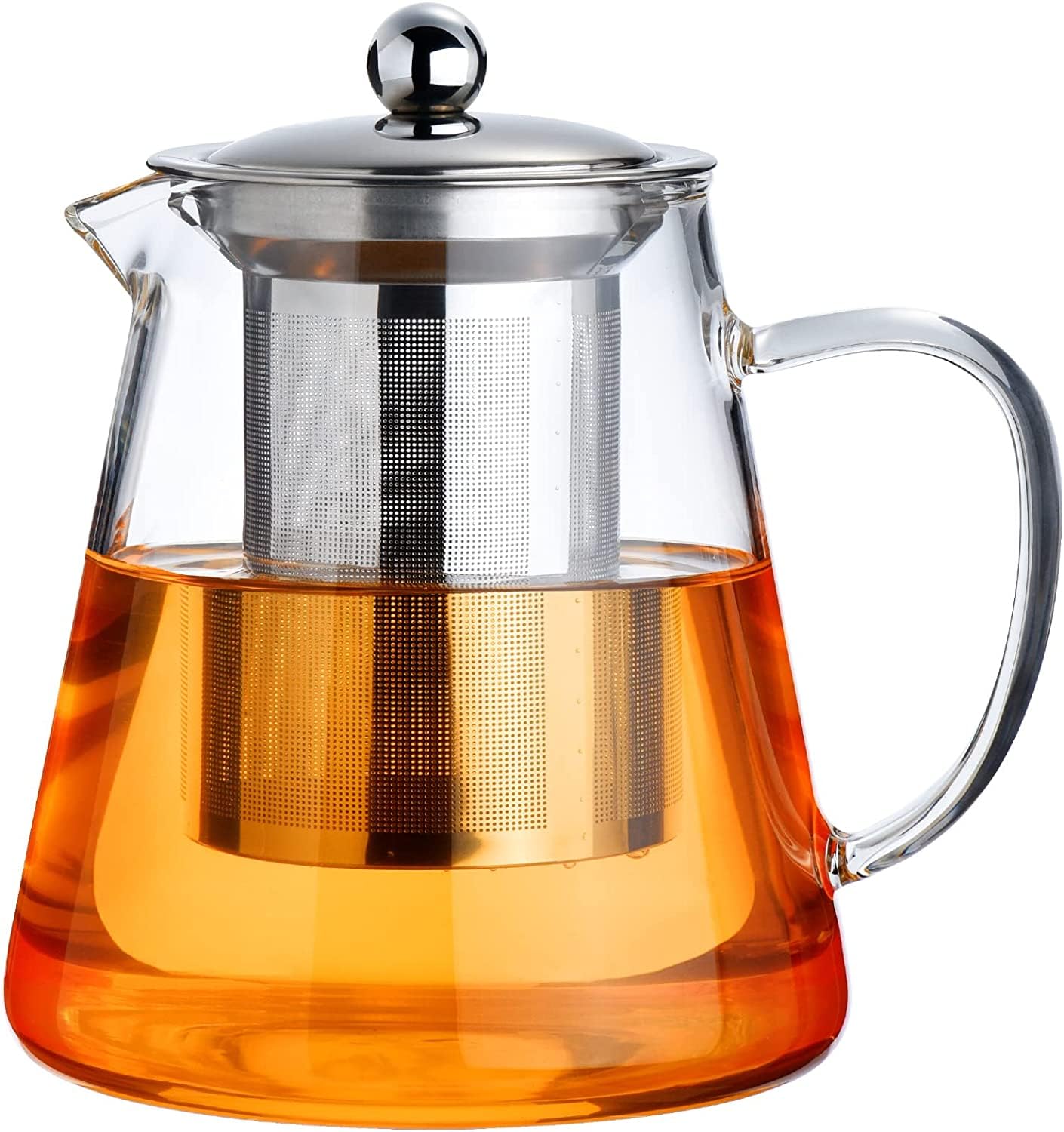 PARACITY glass teapot on stove showing clear 950 ml capacity for rich brews.