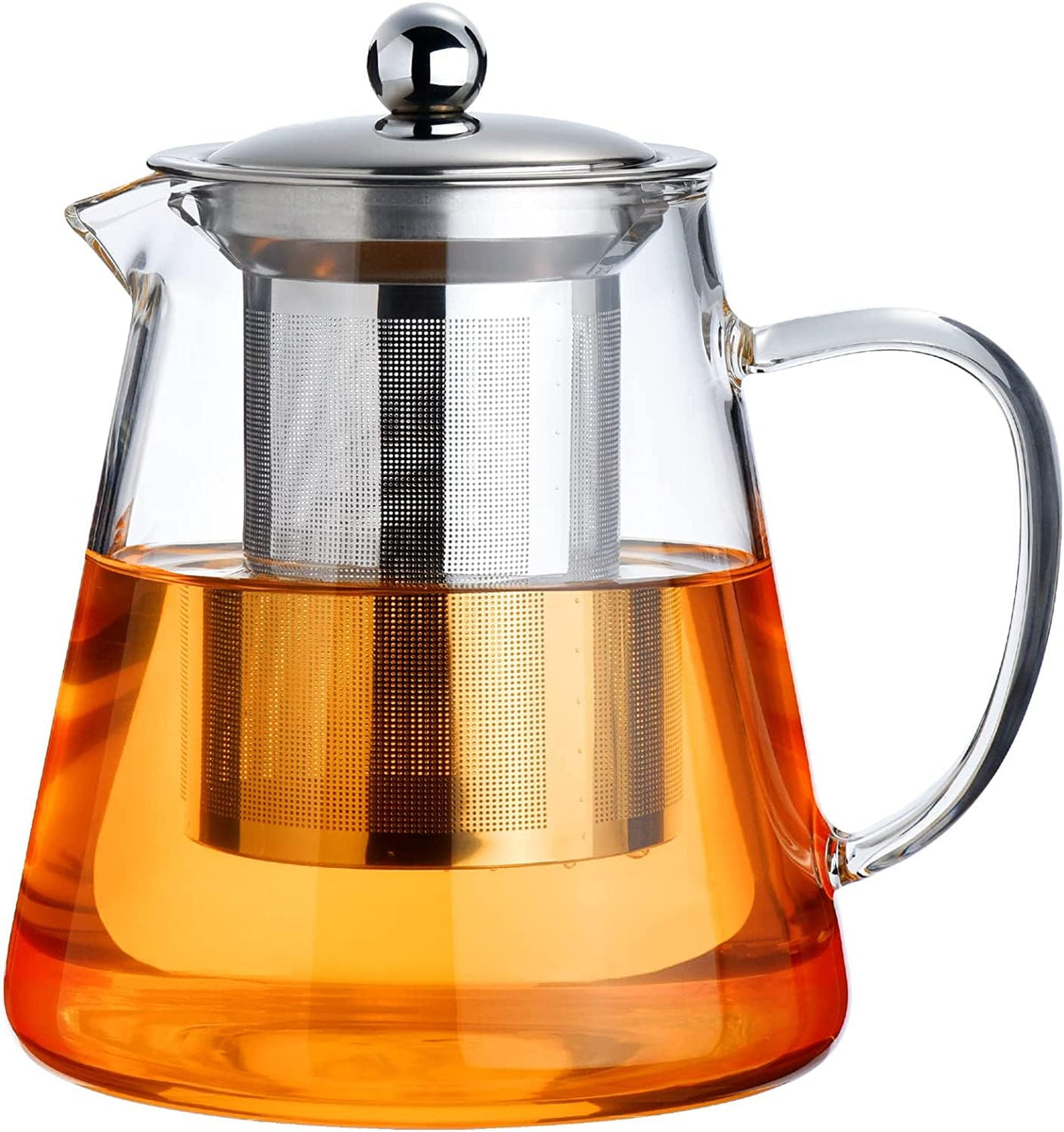 PARACITY glass teapot on stove showing clear 950 ml capacity for rich brews.
