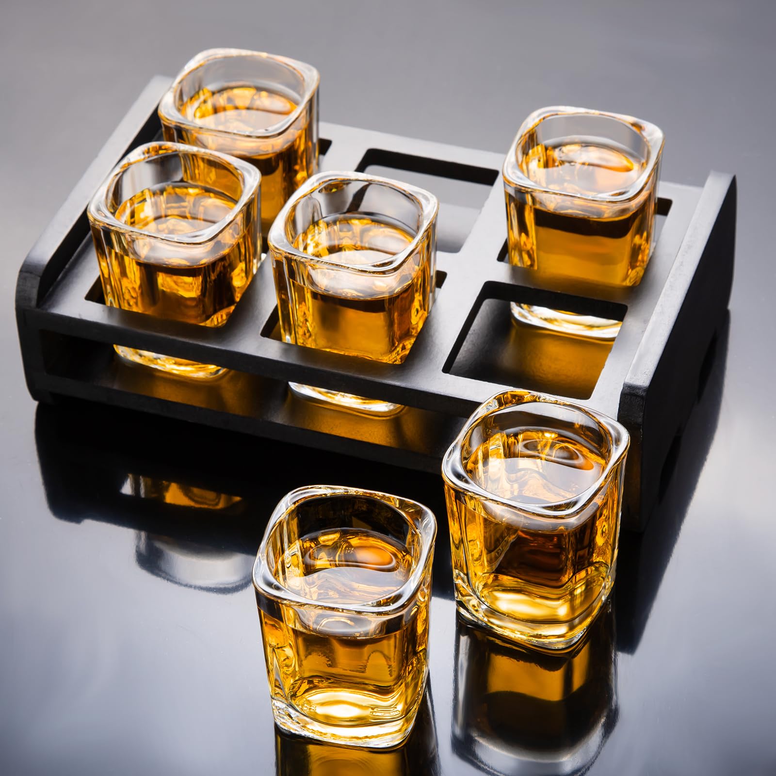 PARACITY heavy-base shot glasses provide stable pours for festive gatherings.