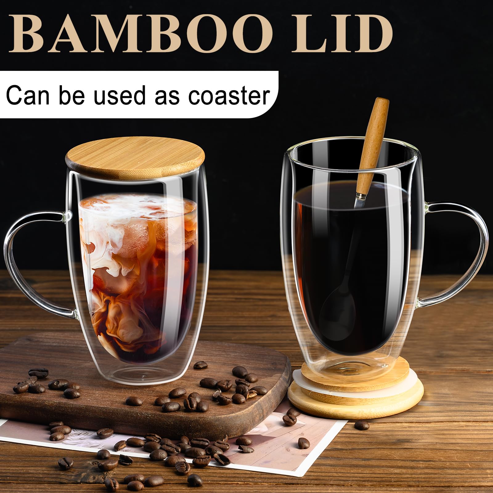 PARACITY insulated glass mug with air-pocket design keeps drinks warm.