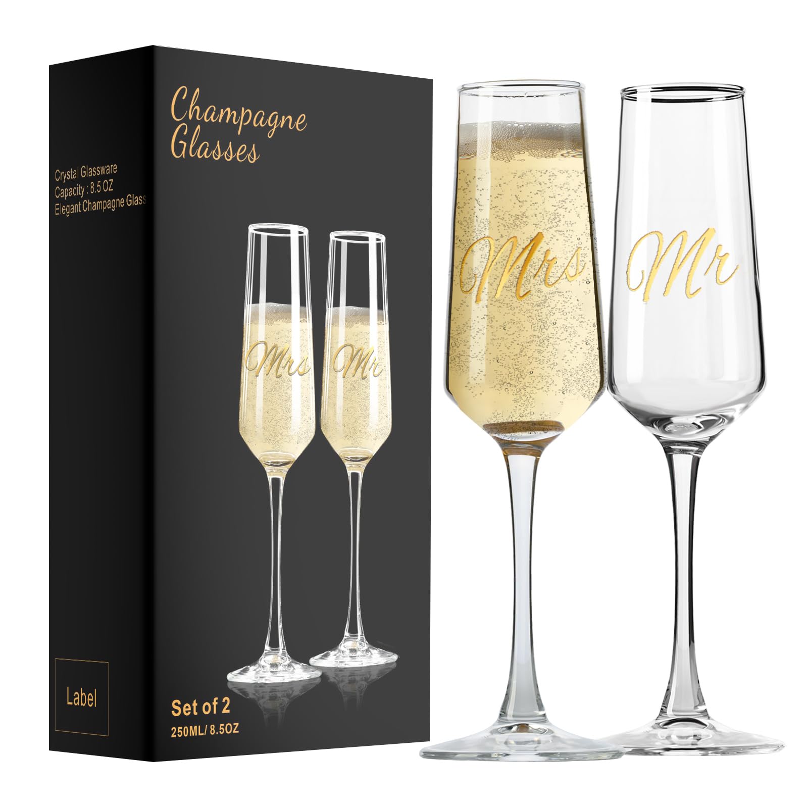 PARACITY Mr and Mrs champagne flutes for elegant toasts at weddings