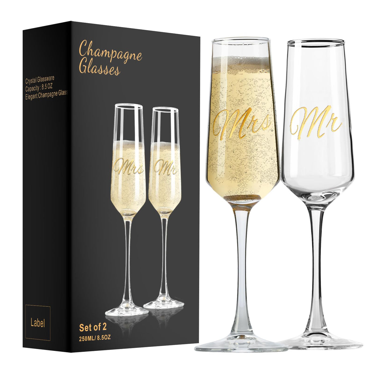 PARACITY Mr and Mrs champagne flutes for elegant toasts at weddings