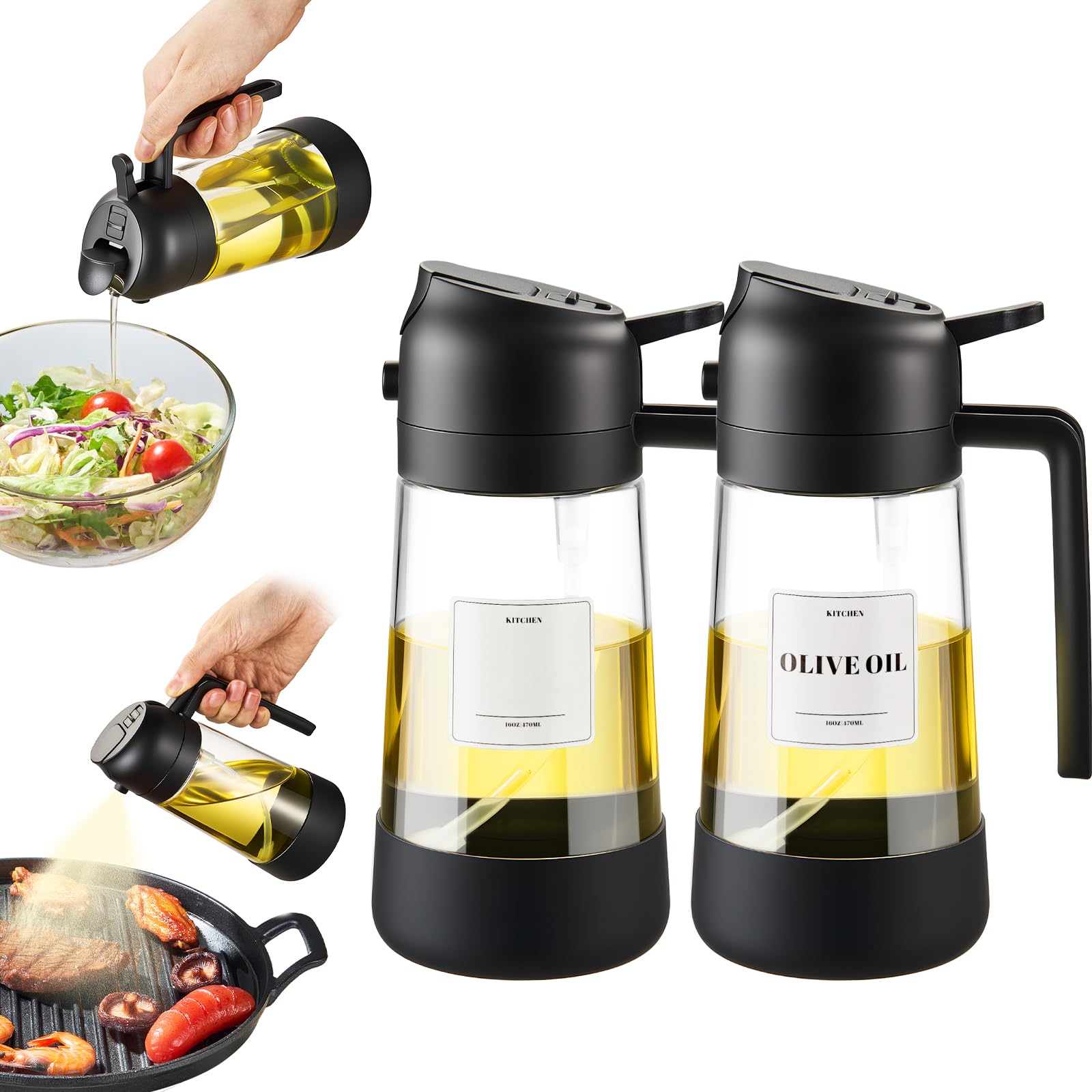 PARACITY oil dispenser bottle with silicone base sleeve for stable countertop use