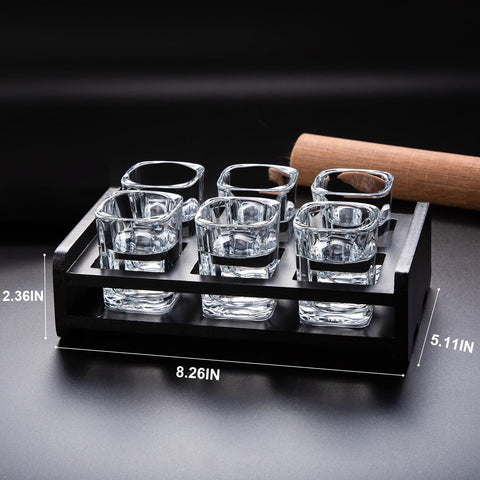PARACITY shot glasses holder with six glasses, keeps your table organized and stylish.
