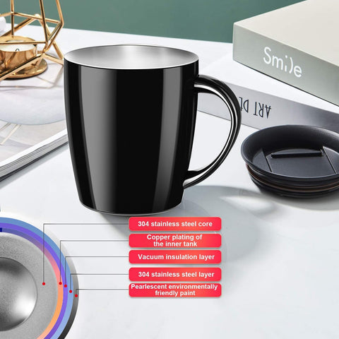 PARACITY stainless steel travel mug with pearlescent black finish.