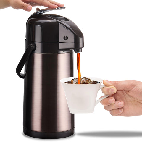 PARACITY airpot carafe front view shows a sleek stainless steel exterior for party-ready service.