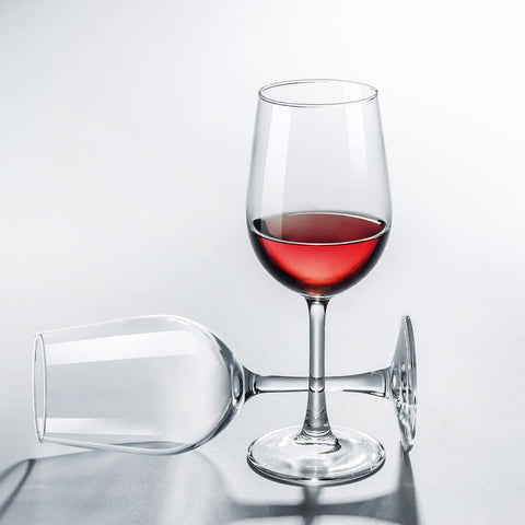Paracity clear crystal wine glass, side view, enhances aroma and color without clumsiness.