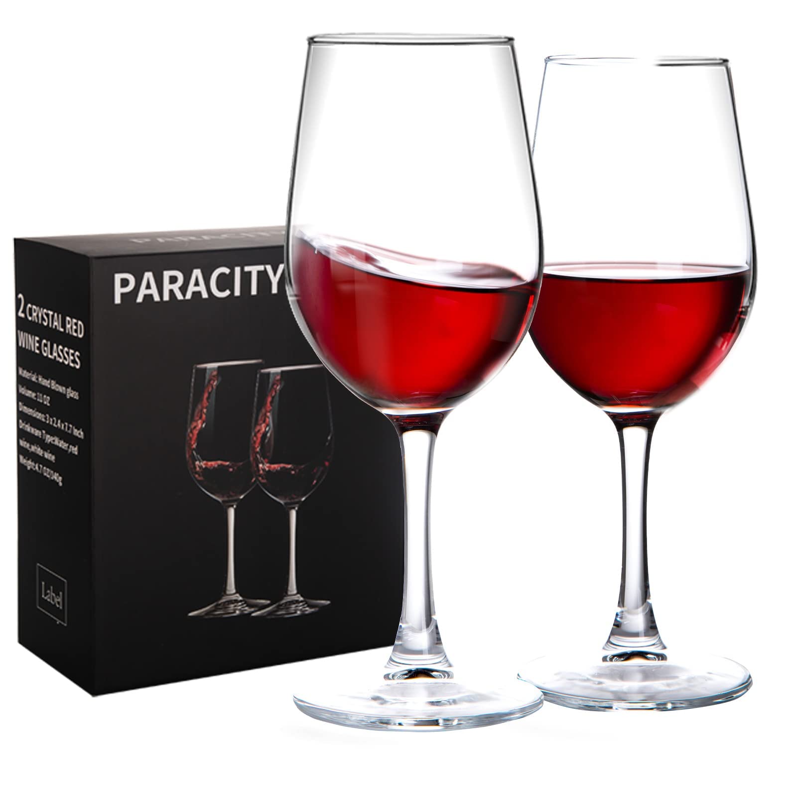 Paracity long-stem wine glasses, front view, ideal for red and white wine enjoyment.