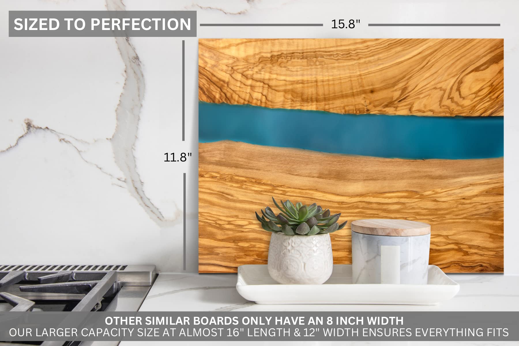 Parkway Home blue resin artwork detail adds a striking color accent
