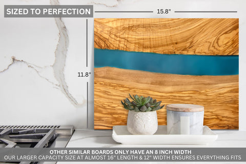 Parkway Home blue resin artwork detail adds a striking color accent