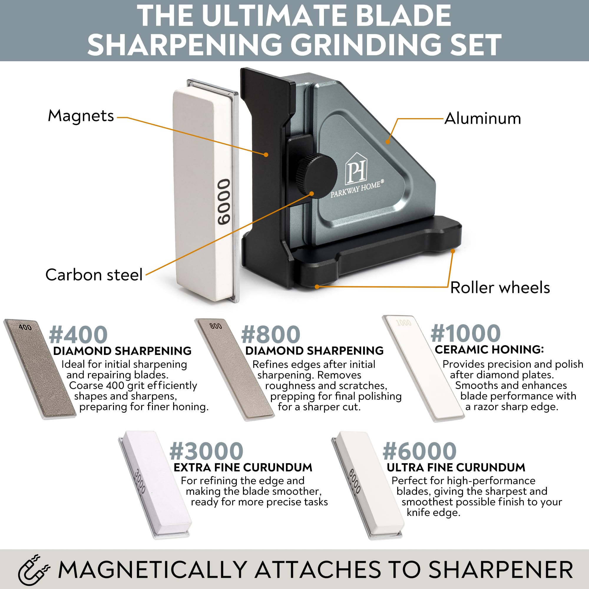 Parkway Home whetstone plates for efficient grinding from coarse to fine for sharp blades