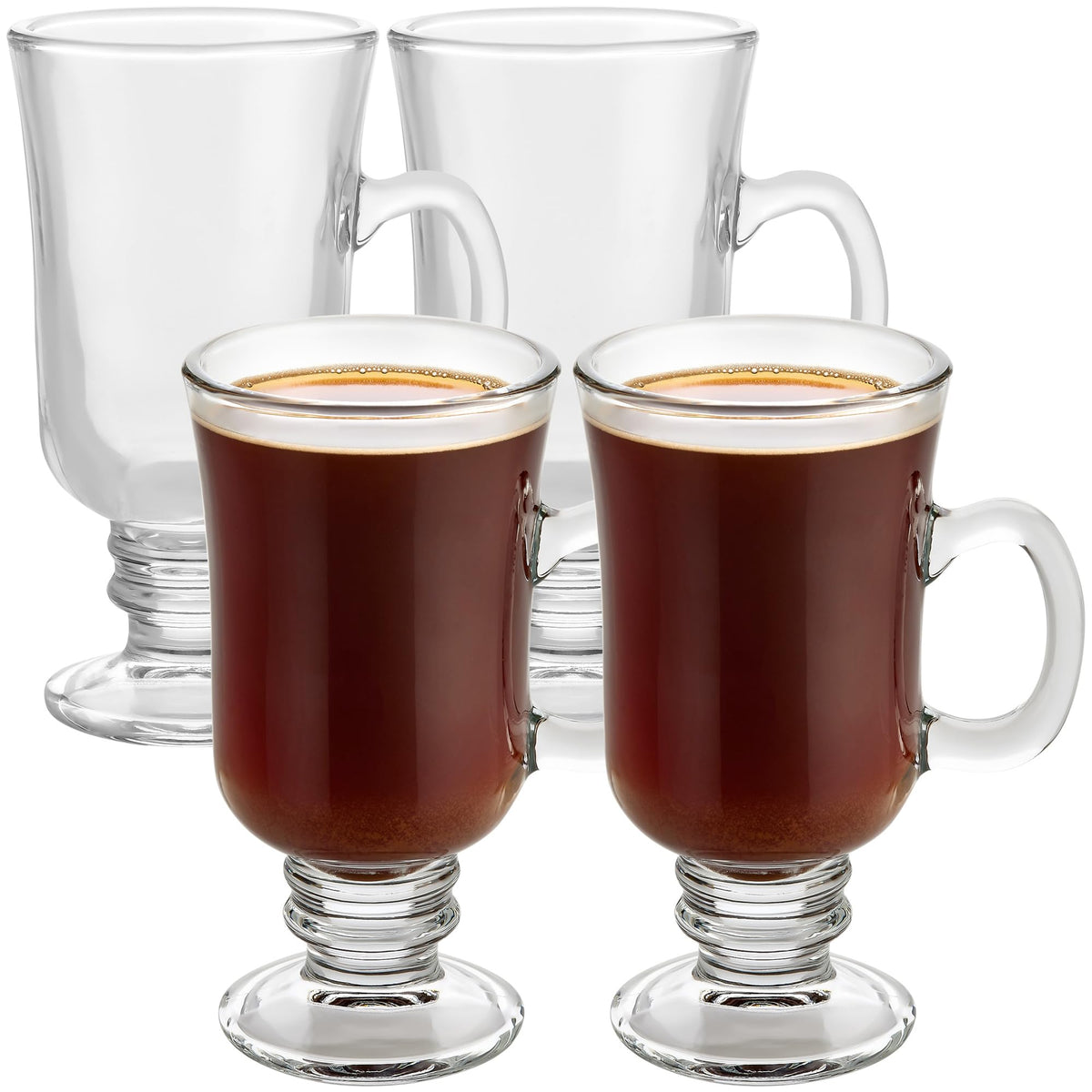 PARNOO Irish Coffee Mugs with clear glass and a comfortable handle for daily beverages.