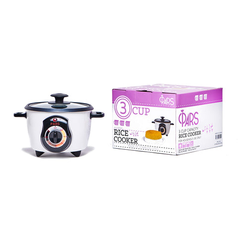 Pars 3 Cup Automatic Rice Cooker with glass lid for easy monitoring.