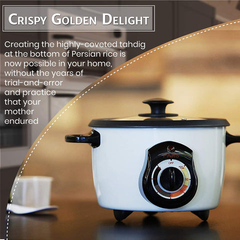 Pars rice cooker on a clean kitchen counter, ready for use.