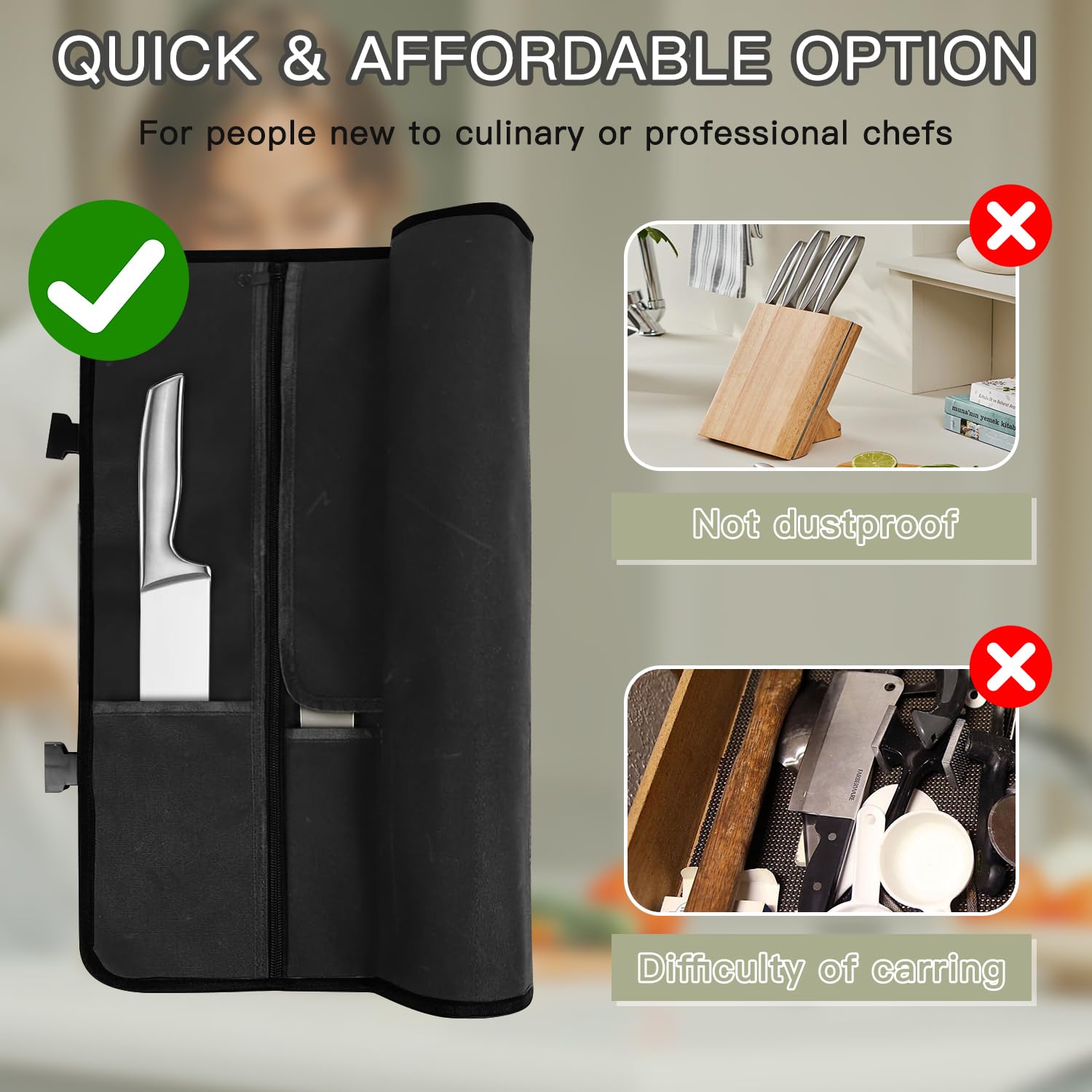 Parsuko Chef Knife Roll Bag adjustable strap supports comfortable carrying.