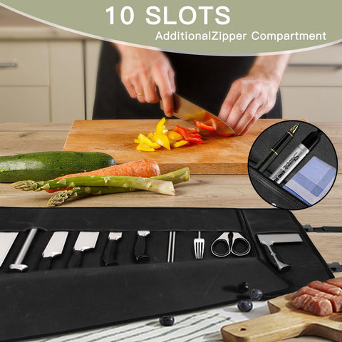Parsuko Chef Knife Roll Bag interior pockets organize blades safely.