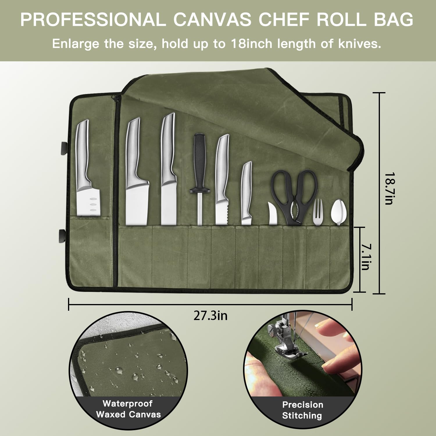 Parsuko waxed canvas knife roll bag highlights water resistance and durability.