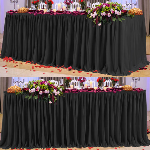 PARTISKY venue-ready skirt suits banquet and wedding table settings.