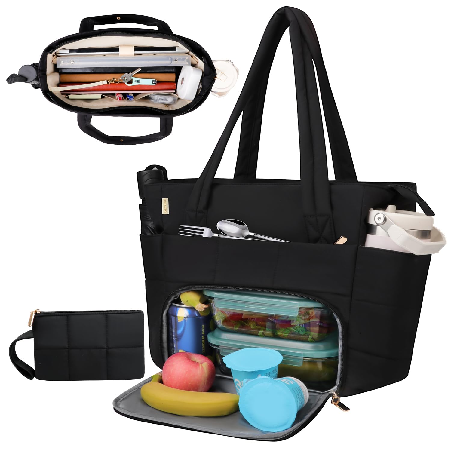Partreko front view tote showing sleek design for daily commute and business use