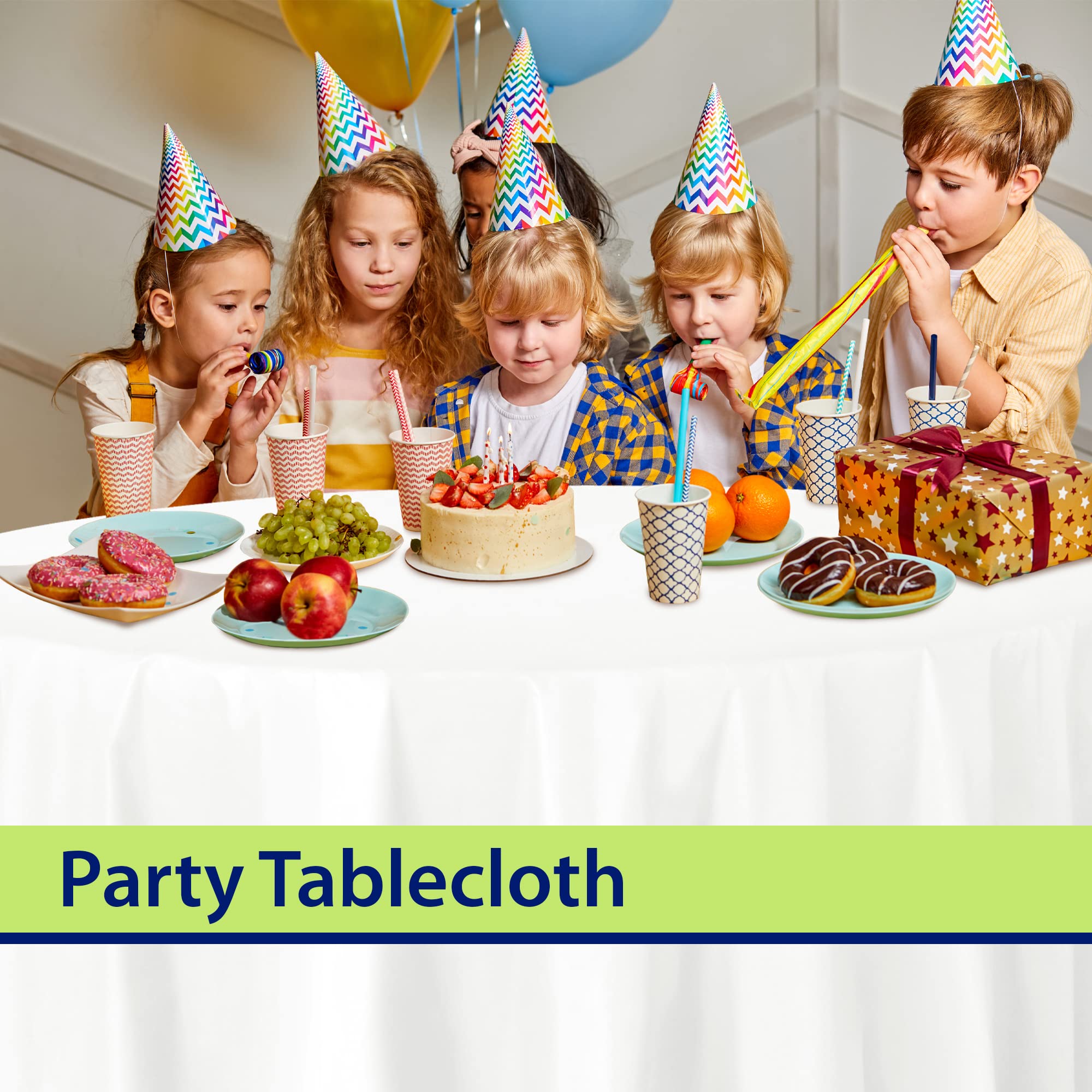 Party Dimensions recyclable or reusable plastic tablecloths support eco-conscious entertaining