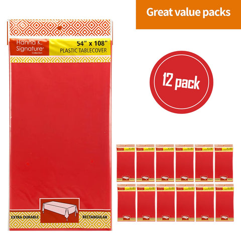 Outdoor dining with Party Dimensions red rectangle tablecloth for patio events.