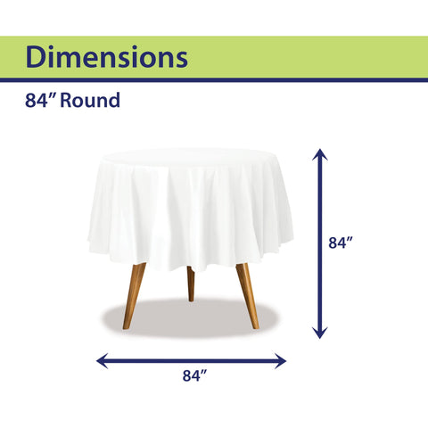Party Dimensions white round tablecloth provides easy cleanup for indoor and outdoor events