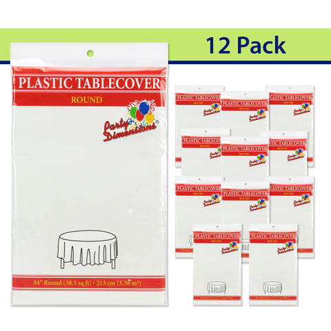 Party Dimensions white plastic table cover, 12-pack, ideal for budget-friendly party prep