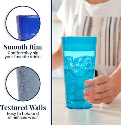 Party Outlaw lt blue tumbler with lugs and tapered base, easy storage.
