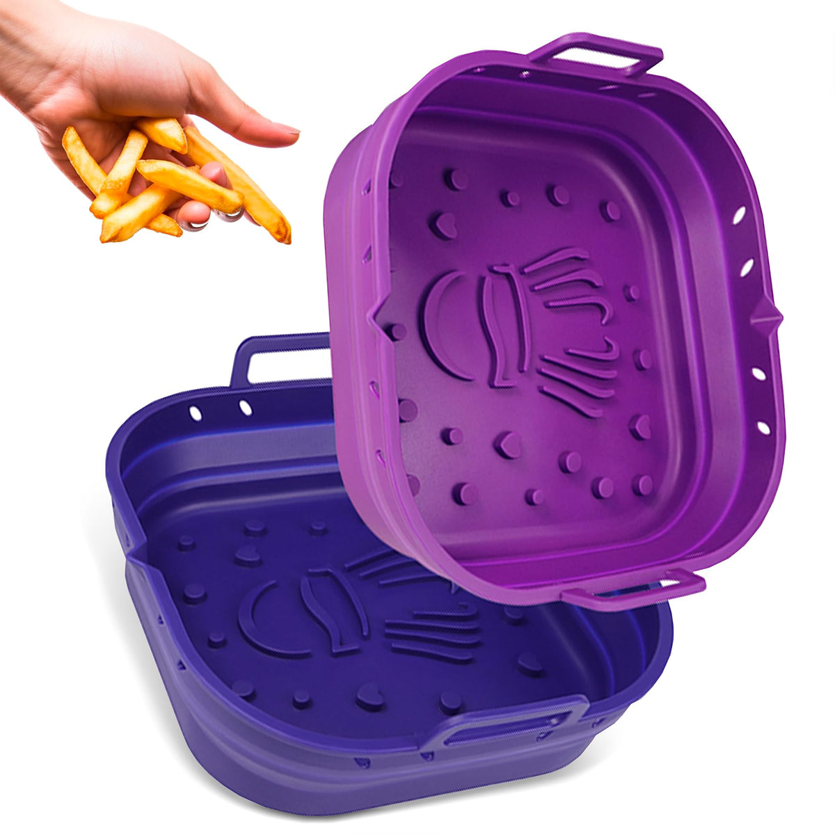 PARTY PORT platinum silicone air fryer liner, 9-inch square, for even cooking and easy cleanup.