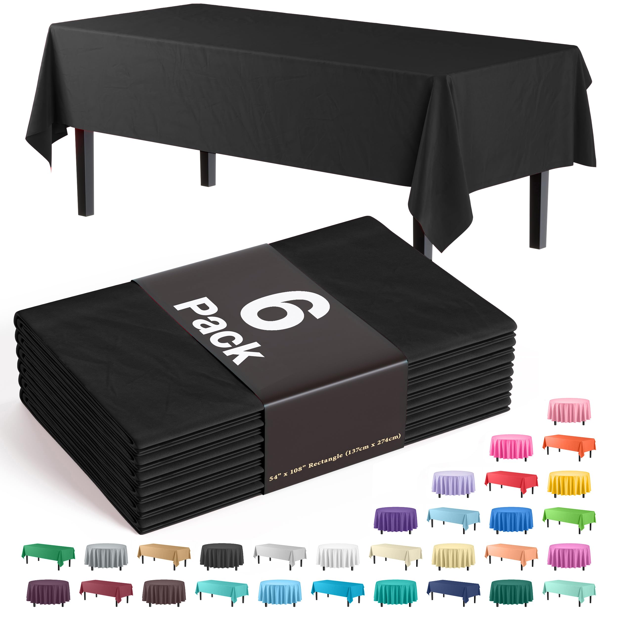 Party Solids black 54x108 tablecloth; ideal for quick, stylish coverage.