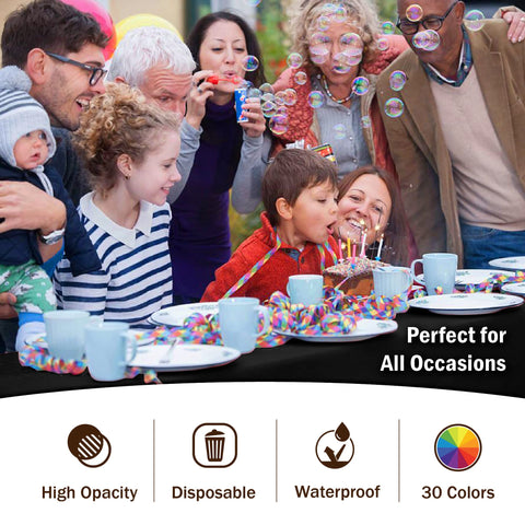 Party Solids color options tablecloth; versatile for themed events.