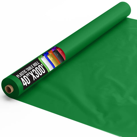 Party Solids emerald green tablecloth roll 40x300 in use for banquet setup