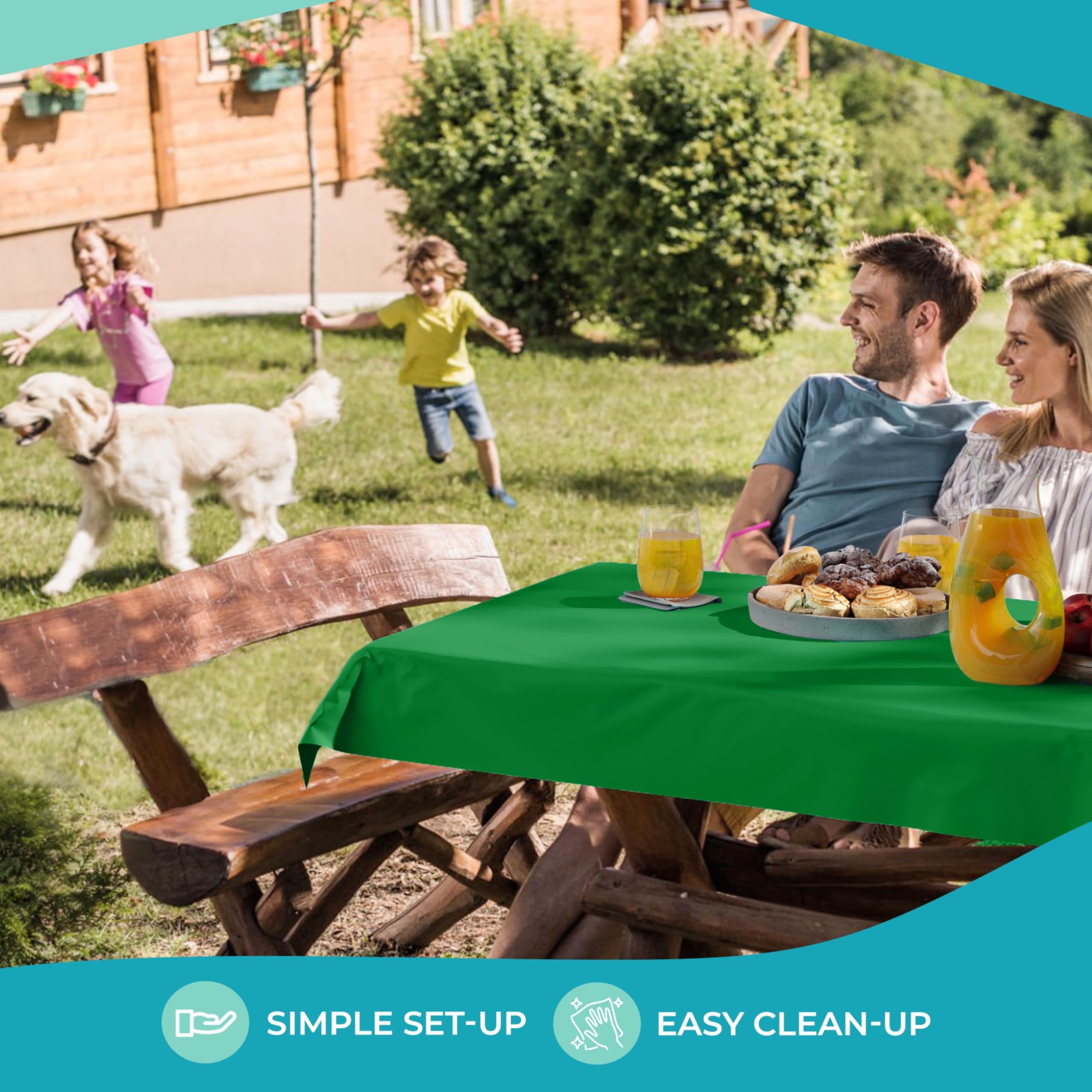 Party Solids emerald green tablecloth roll for outdoor picnics and parties