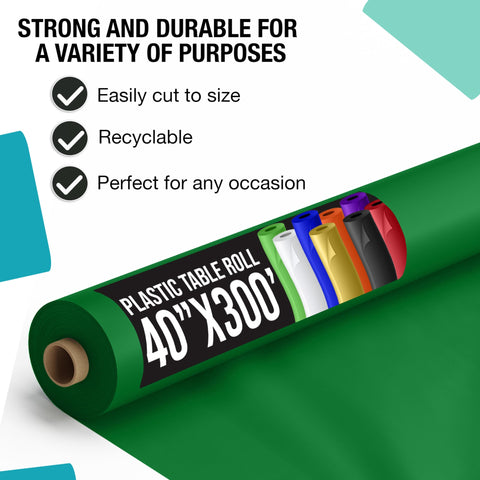 Party Solids heavy-duty emerald green tablecloth protecting tables during events