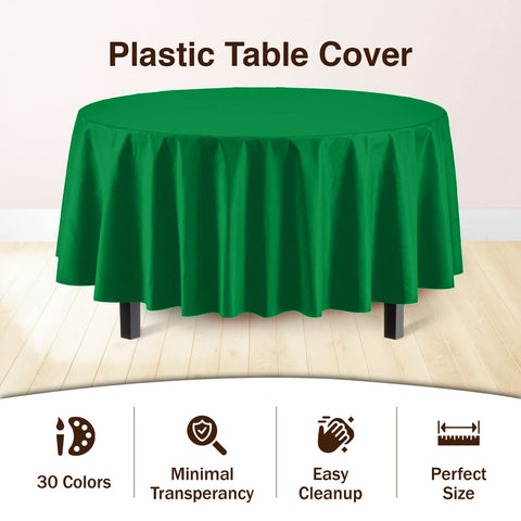 Party Solids heavy-duty plastic tablecloth keeps surfaces opaque during celebrations