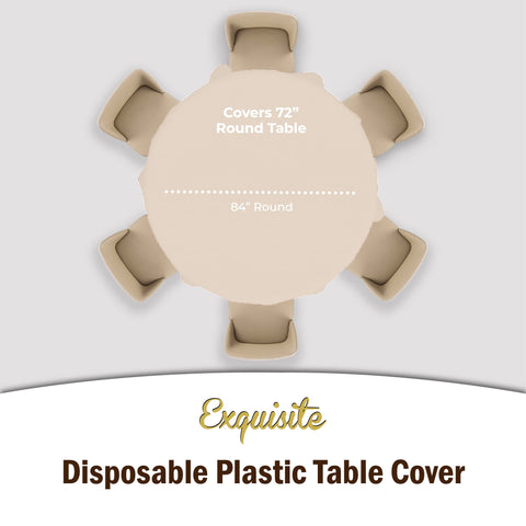 Party Solids heavy-duty plastic tablecover ivory on a table during setup.