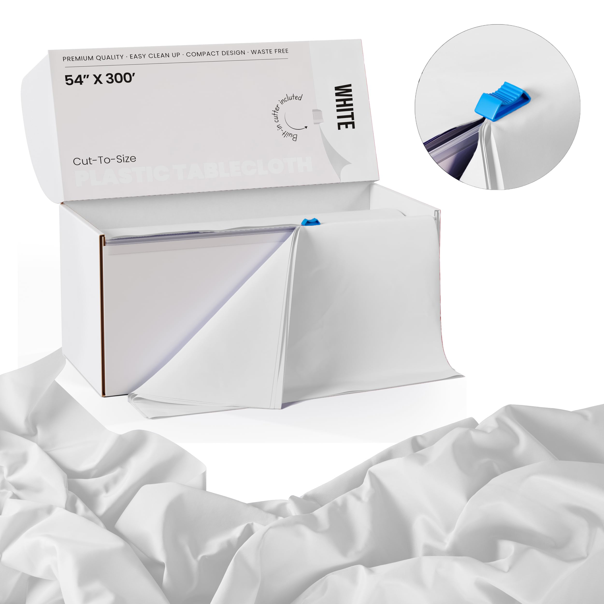 Heavy‑duty white Party Solids table cover roll ready for spill protection