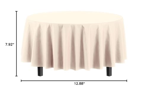 Party Solids ivory round tablecloth rolled for storage and future use.