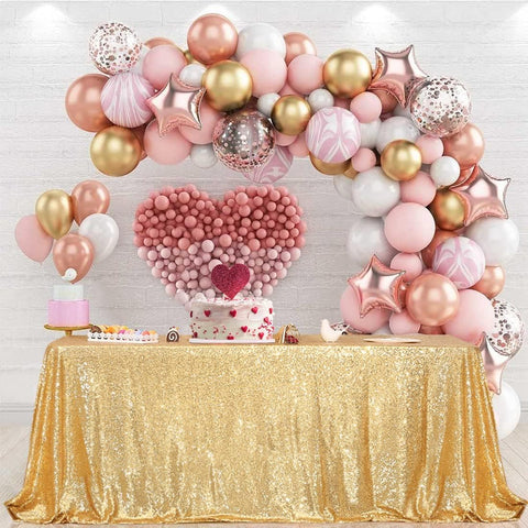 PartyDelight gold sequin tablecloth care-look suggests easy care and luxe mood