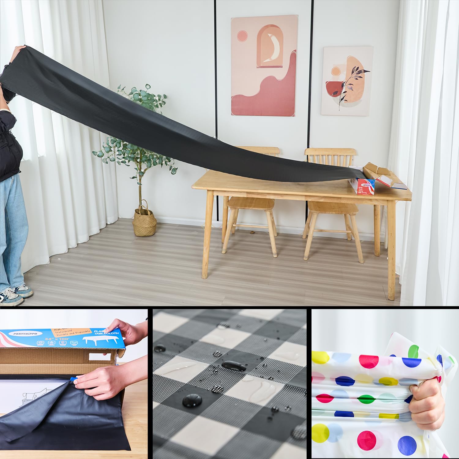 PartyHippo cut-to-size guide for rectangle, round, and oval tables.