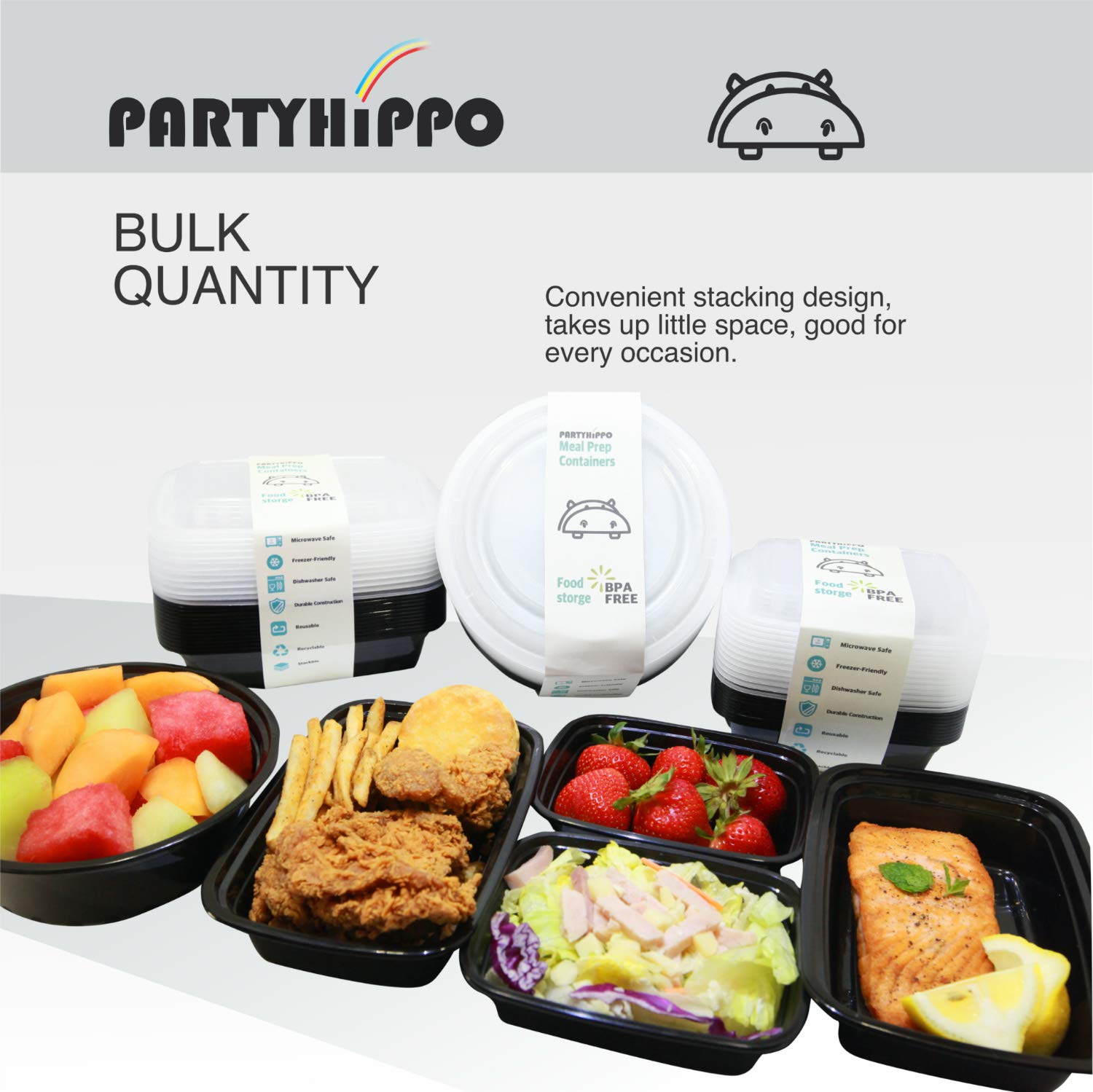 PARTYHIPPO freezer-safe container ideal for storing portions for later.