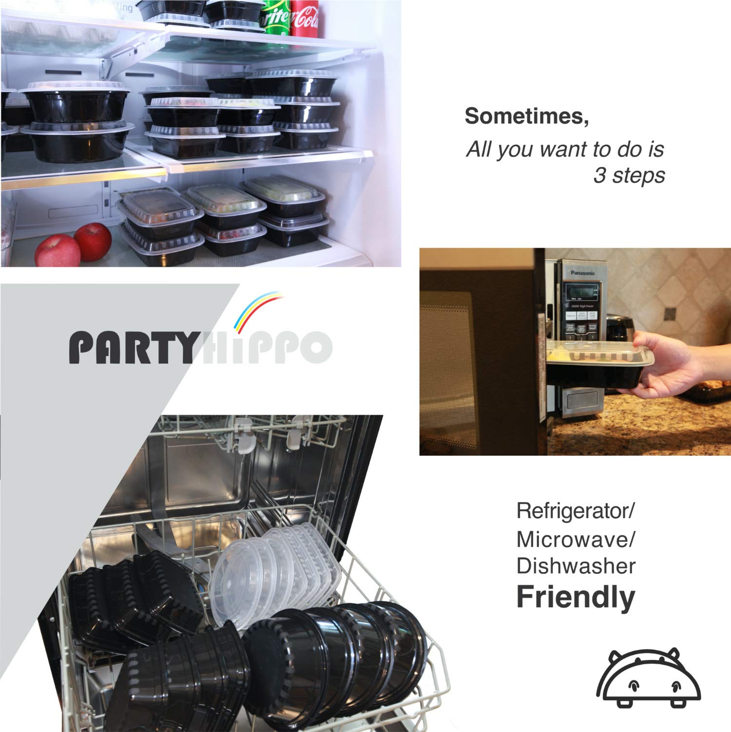 PARTYHIPPO microwave-safe container ready for quick reheating in the same vessel.