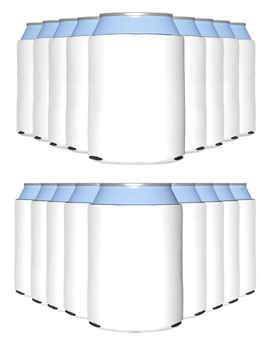PartyPrints white blank can cooler sleeves bulk pack for cold drinks at parties.