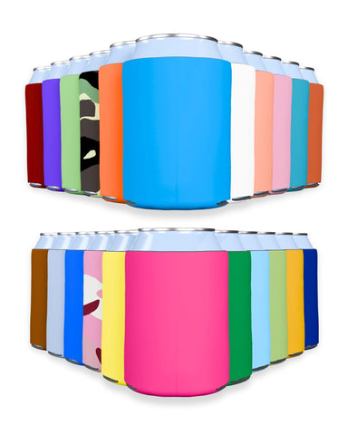 PartyPrints blank can cooler sleeve in vibrant colors, ideal for personalized party favors.