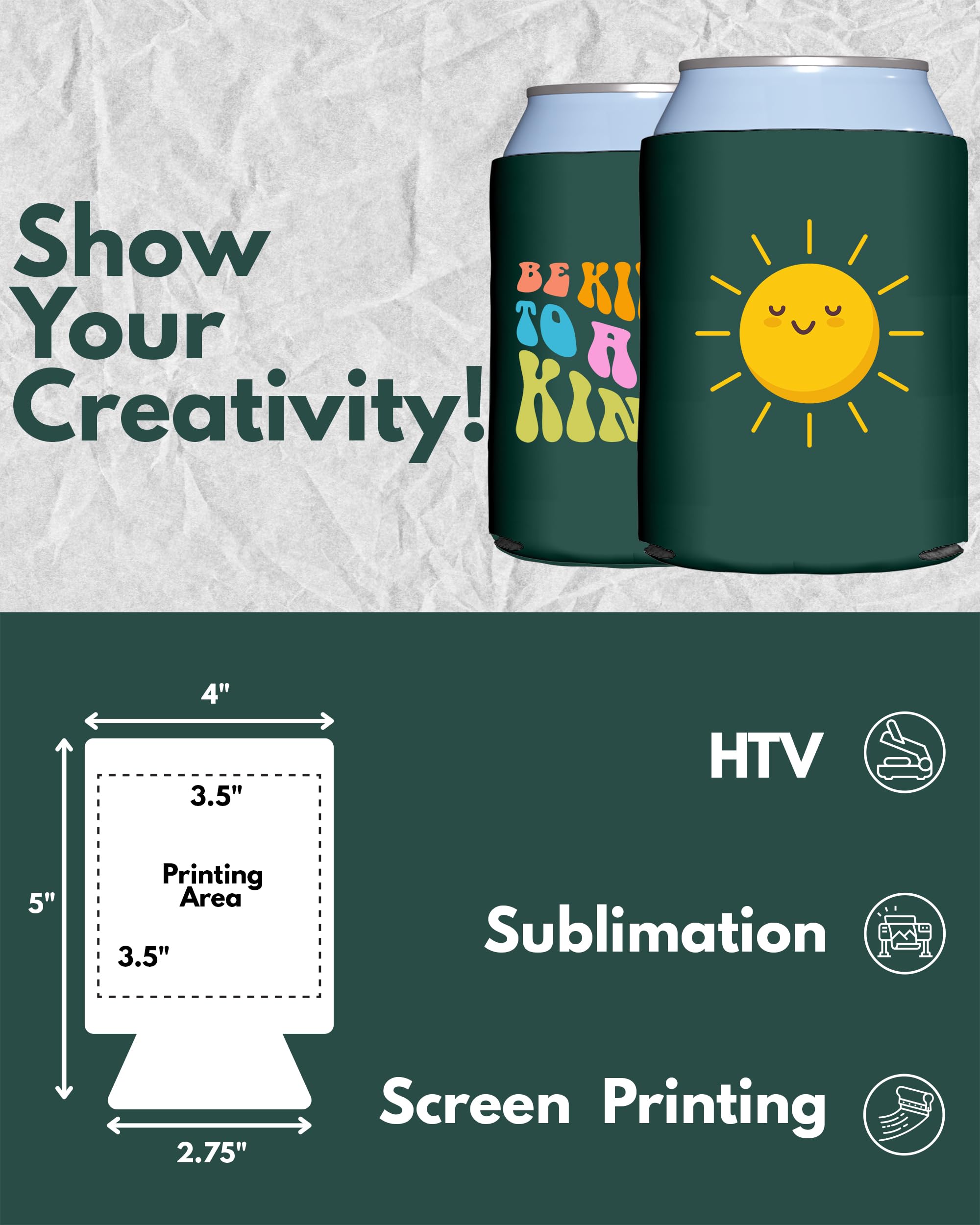 PartyPrints Hunter Green blank can sleeve folded flat for compact storage.